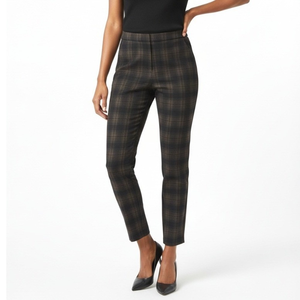 Liverpool Womens Plaid Tapered Ankle Pants Poly Viscose Office Business 14/32
